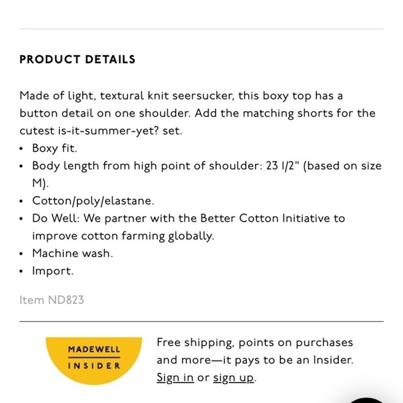 NWT Madewell Gingham Knit Seersucker Button Shoulder Top XS - Picture 9 of 9